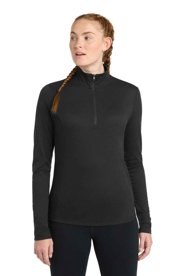 SportTek Women's PosiCharge TriBlend Wicking 1/4Zip Pullover LST407 Black Triad Solid