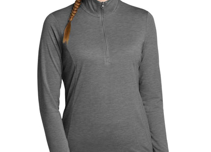 SportTek Women's PosiCharge TriBlend Wicking 1/4Zip Pullover LST407 Dark Grey Heather