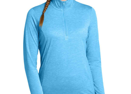 SportTek Women's PosiCharge TriBlend Wicking 1/4Zip Pullover LST407 Pond Blue Heather
