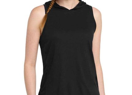 SportTek Women's PosiCharge TriBlend Wicking Draft Hoodie Tank LST410 Black Black Triad Solid