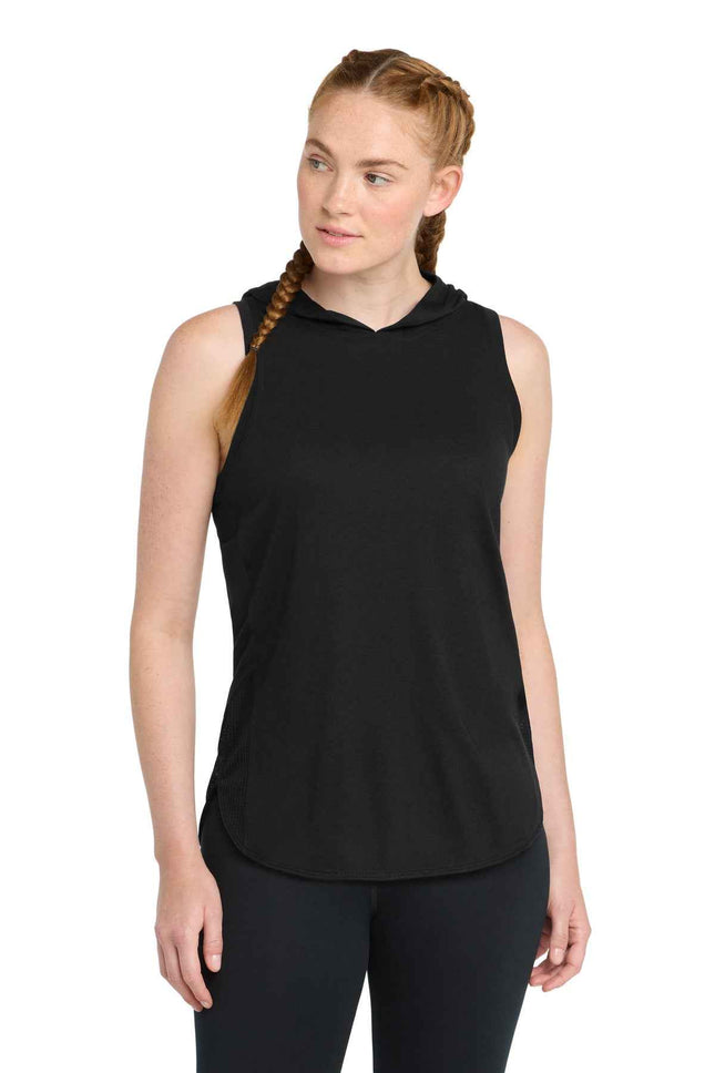 SportTek Women's PosiCharge TriBlend Wicking Draft Hoodie Tank LST410 Black Black Triad Solid