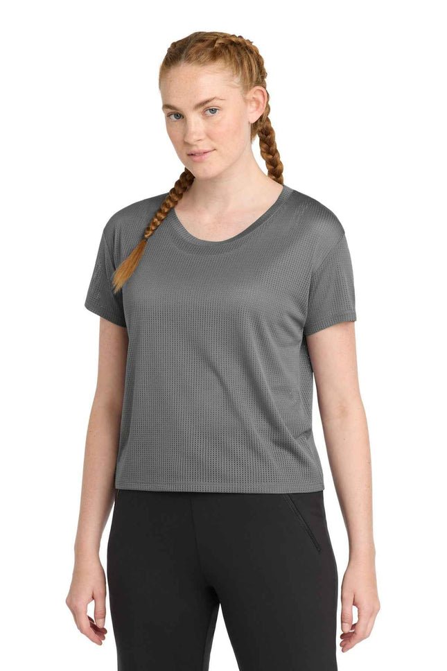 SportTek Women's PosiCharge Draft Crop Tee LST411 Dark Grey