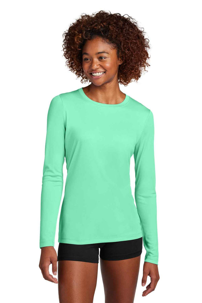 SportTek Women's PosiUV Pro Long Sleeve LST420LS Bright Seafoam
