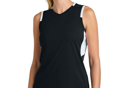 SportTek Women's Club Sleeveless VNeck LST441 Black White