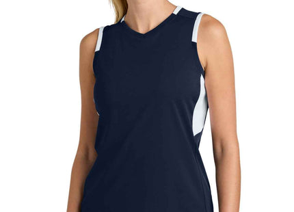 SportTek Women's Club Sleeveless VNeck LST441 True Navy White