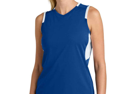 SportTek Women's Club Sleeveless VNeck LST441 True Royal White