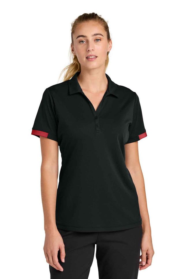 SportTek Women's Club Colorblock Polo LST444 Black Deep Red