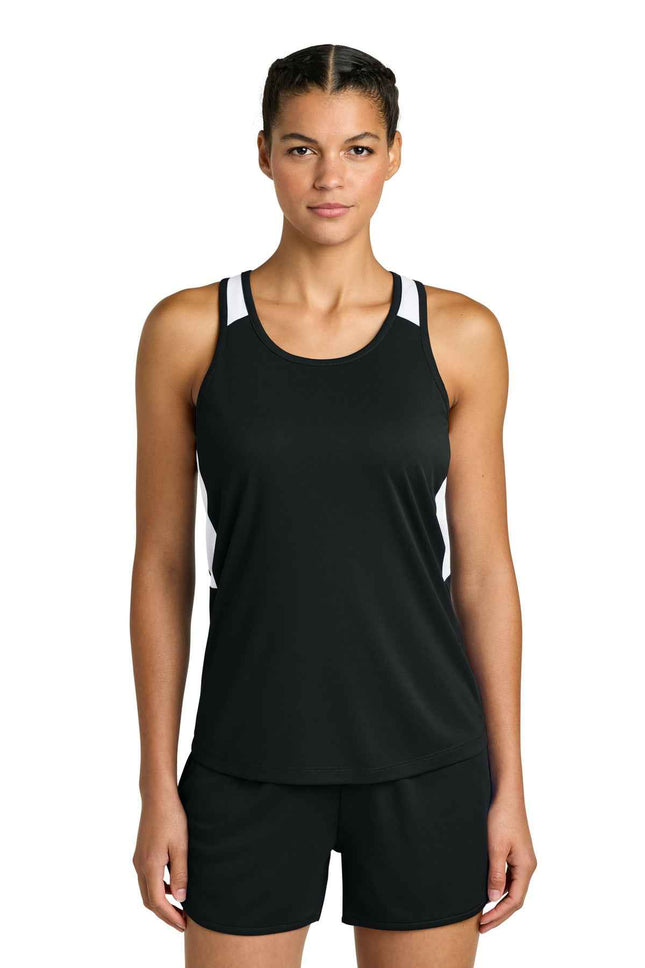 SportTek Women's Club Track Tank LST446 Black White