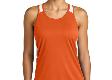 SportTek Women's Club Track Tank LST446 Deep Orange White