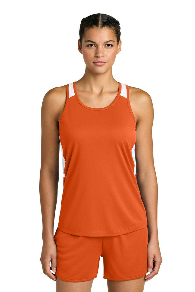 SportTek Women's Club Track Tank LST446 Deep Orange White