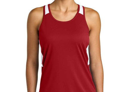 SportTek Women's Club Track Tank LST446 Deep Red White