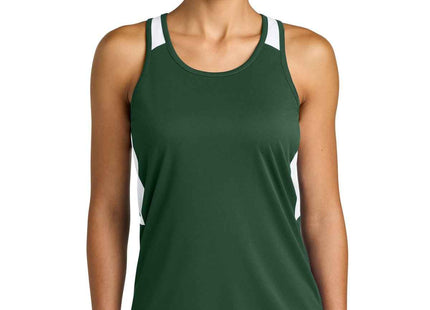 SportTek Women's Club Track Tank LST446 Forest Green White