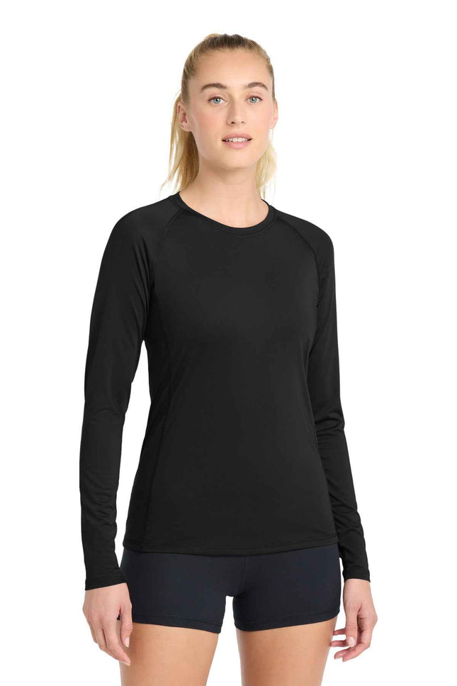 SportTek Women's Long Sleeve Rashguard Tee LST470LS Black