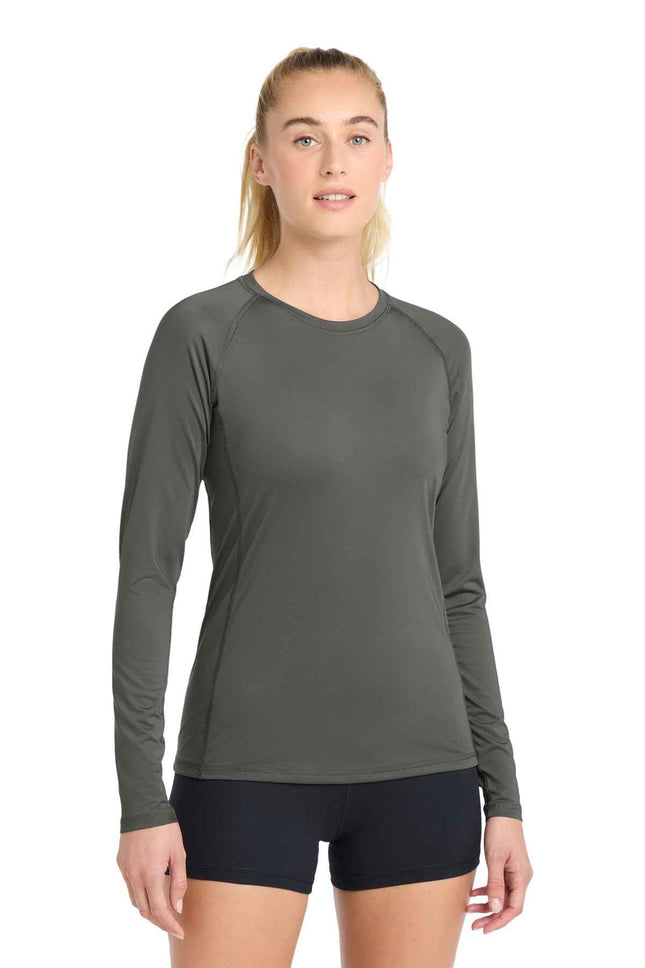 SportTek Women's Long Sleeve Rashguard Tee LST470LS Dark Smoke Grey
