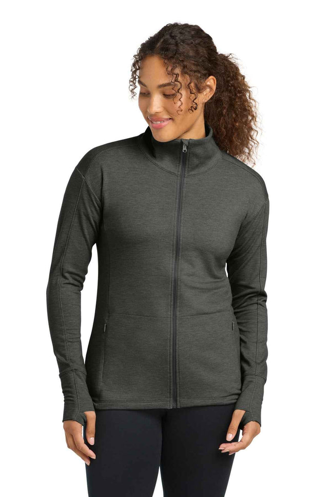 SportTek Women's SportWick Flex Fleece FullZip LST560 Dark Grey Heather