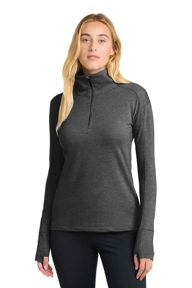 SportTek Women's SportWick Flex Fleece 1/4Zip LST561 Dark Grey Heather