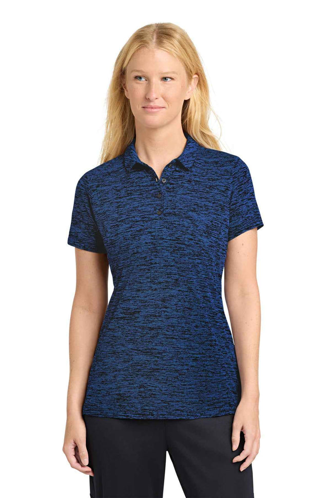 SportTek Women's PosiCharge Electric Heather Polo LST590 Dark Royal-Black Electric