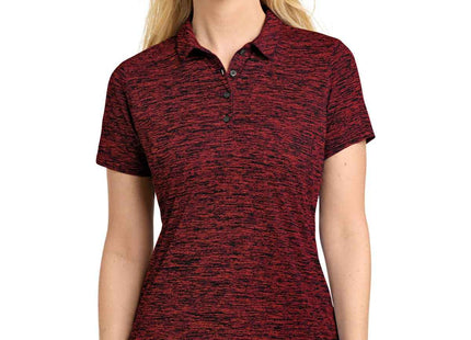 SportTek Women's PosiCharge Electric Heather Polo LST590 Deep Red Black Electric
