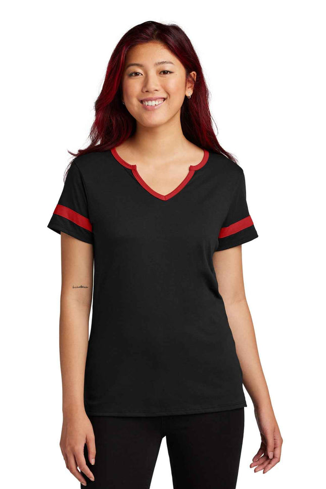SportTek Women's Halftime Notch Neck Tee LST6041 Black Deep Red
