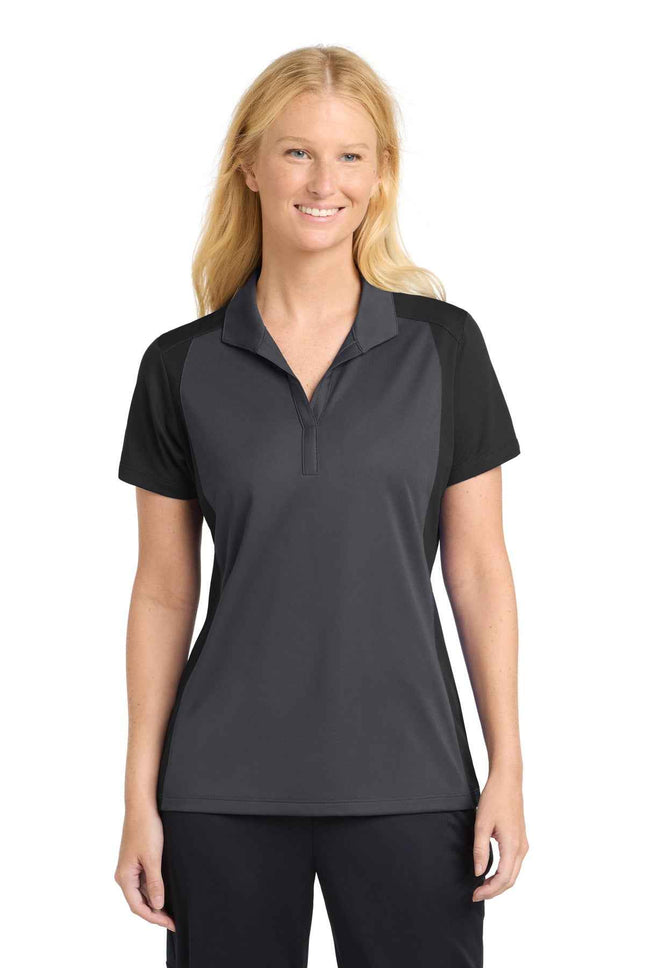 SportTek Women's Colorblock Micropique SportWick Polo LST652 Iron Grey Black