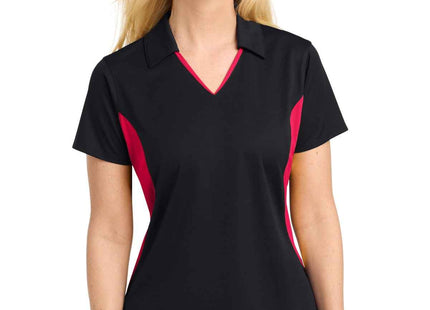 SportTek Women's Side Blocked Micropique SportWick Polo LST655 Black Deep Red