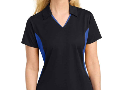 SportTek Women's Side Blocked Micropique SportWick Polo LST655 Black True Royal