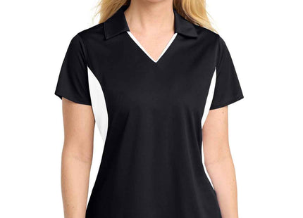 SportTek Women's Side Blocked Micropique SportWick Polo LST655 Black White