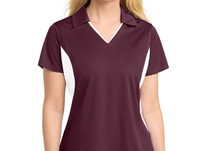 SportTek Women's Side Blocked Micropique SportWick Polo LST655 Maroon White