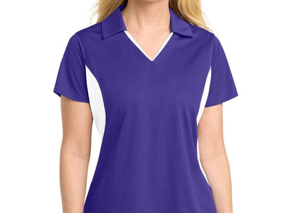 SportTek Women's Side Blocked Micropique SportWick Polo LST655 Purple White
