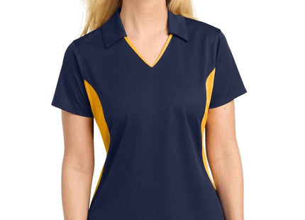 SportTek Women's Side Blocked Micropique SportWick Polo LST655 True Navy Gold