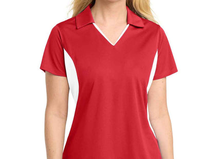 SportTek Women's Side Blocked Micropique SportWick Polo LST655 True Red White