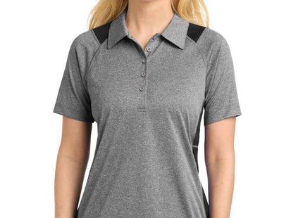 SportTek Women's Heather Colorblock Contender Polo LST665 Vintage Heather Black
