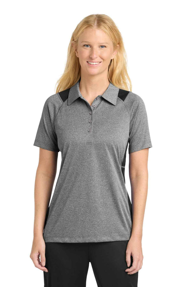 SportTek Women's Heather Colorblock Contender Polo LST665 Vintage Heather Black