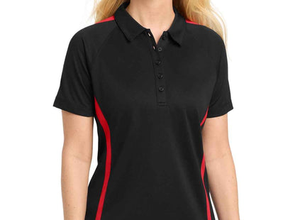 SportTek Women's PosiCharge MicroMesh Colorblock Polo LST685 Black Red