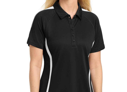 SportTek Women's PosiCharge MicroMesh Colorblock Polo LST685 Black White