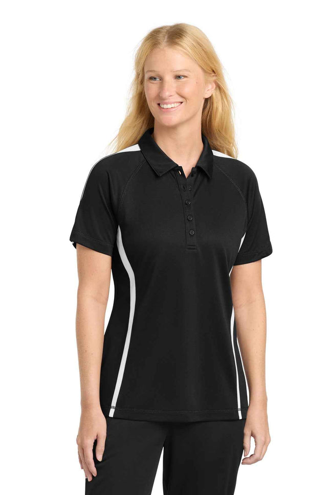SportTek Women's PosiCharge MicroMesh Colorblock Polo LST685 Black White