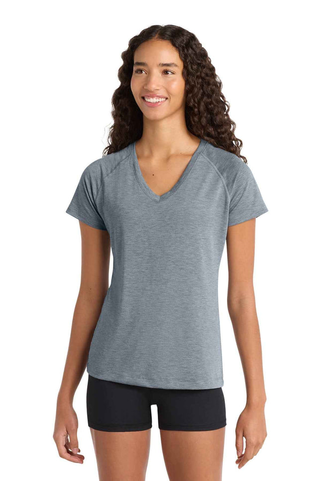 SportTek Women's Ultimate Performance VNeck LST700 Heather Grey