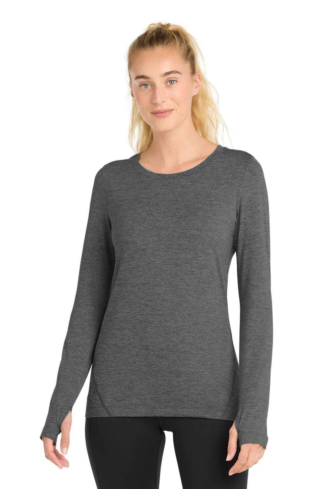 SportTek Women's Exchange 15 Long Sleeve Crew LST710 Graphite Heather