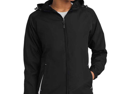 SportTek Women's Colorblock Hooded Raglan Jacket LST76 Black White
