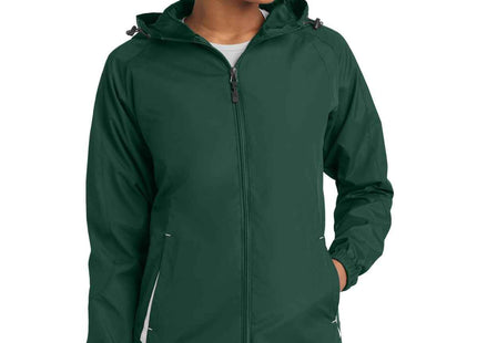 SportTek Women's Colorblock Hooded Raglan Jacket LST76 Forest Green White