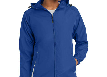 SportTek Women's Colorblock Hooded Raglan Jacket LST76 True Royal White