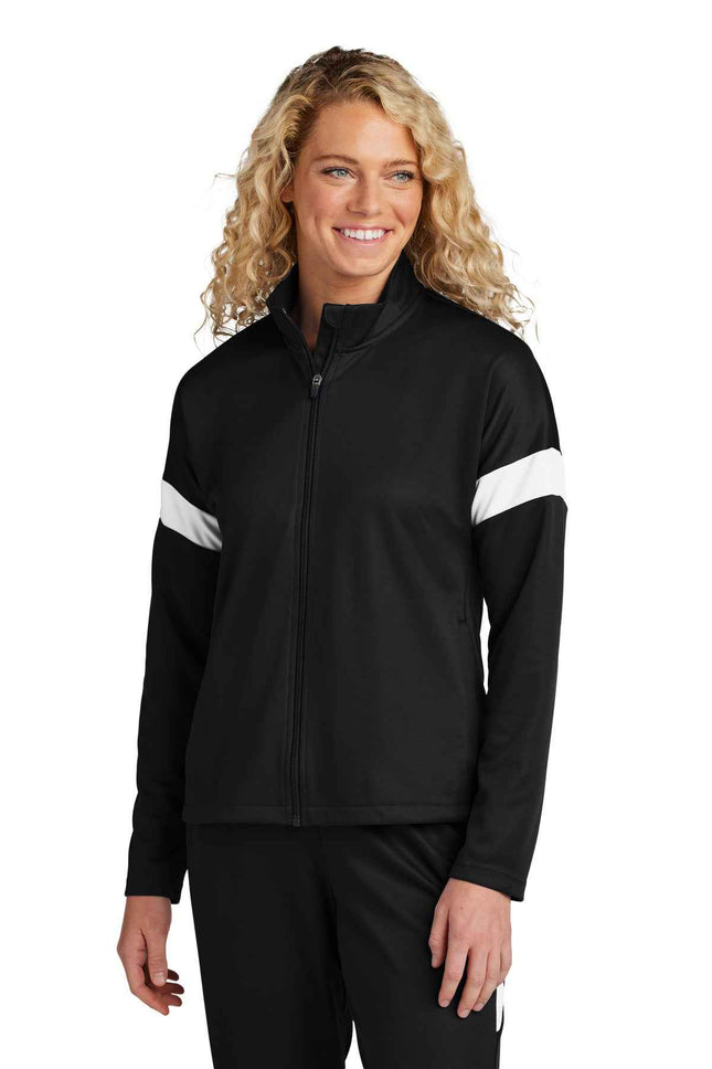 SportTek Women's Travel FullZip Jacket LST800 Black White