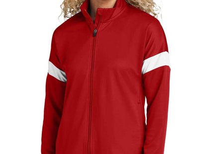 SportTek Women's Travel FullZip Jacket LST800 Deep Red White