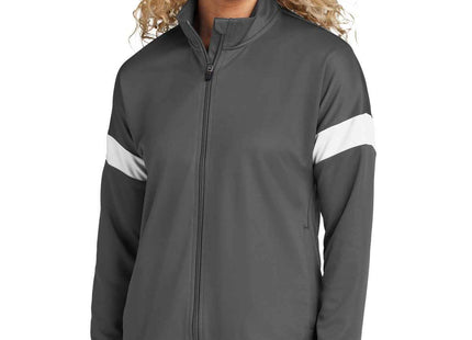SportTek Women's Travel FullZip Jacket LST800 Iron Grey White