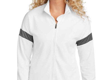 SportTek Women's Travel FullZip Jacket LST800 White Iron Grey