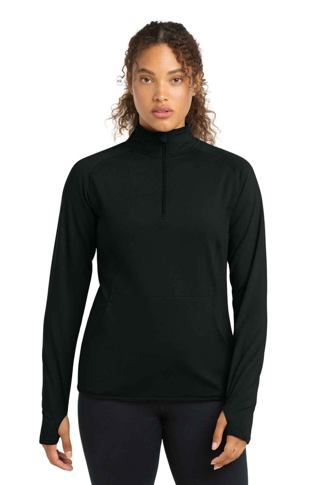 SportTek Women's SportWick Stretch 1/4Zip Pullover LST850 Black