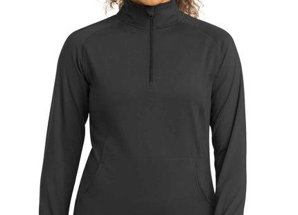 SportTek Women's SportWick Stretch 1/4Zip Pullover LST850 Charcoal Grey