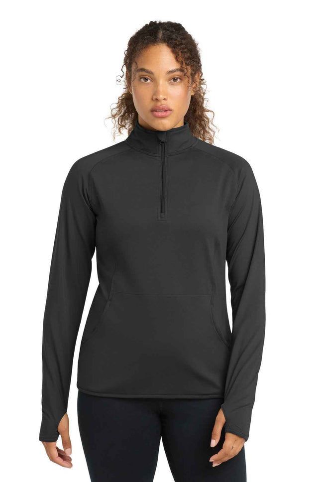 SportTek Women's SportWick Stretch 1/4Zip Pullover LST850 Charcoal Grey