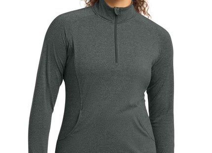 SportTek Women's SportWick Stretch 1/4Zip Pullover LST850 Charcoal Grey Heather