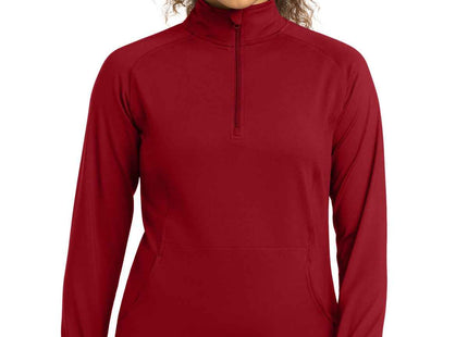 SportTek Women's SportWick Stretch 1/4Zip Pullover LST850 Deep Red